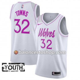 Camiseta Niños NBA Minnesota Timberwolves Karl-Anthony Towns 32 2018-19 Nike Blanco Swingman
